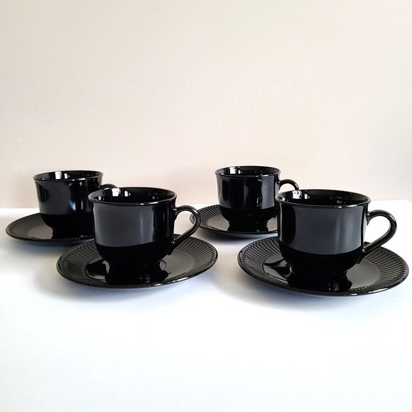 Arcoroc Other - Martha Stewart everyday Arcoroc France set of 4 black ceramic cups with saucers.